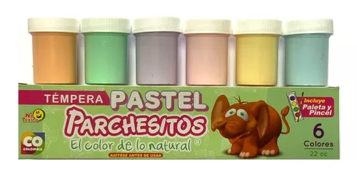 CAJA TEMPERA PARCHESITOS PASTEL X 6
