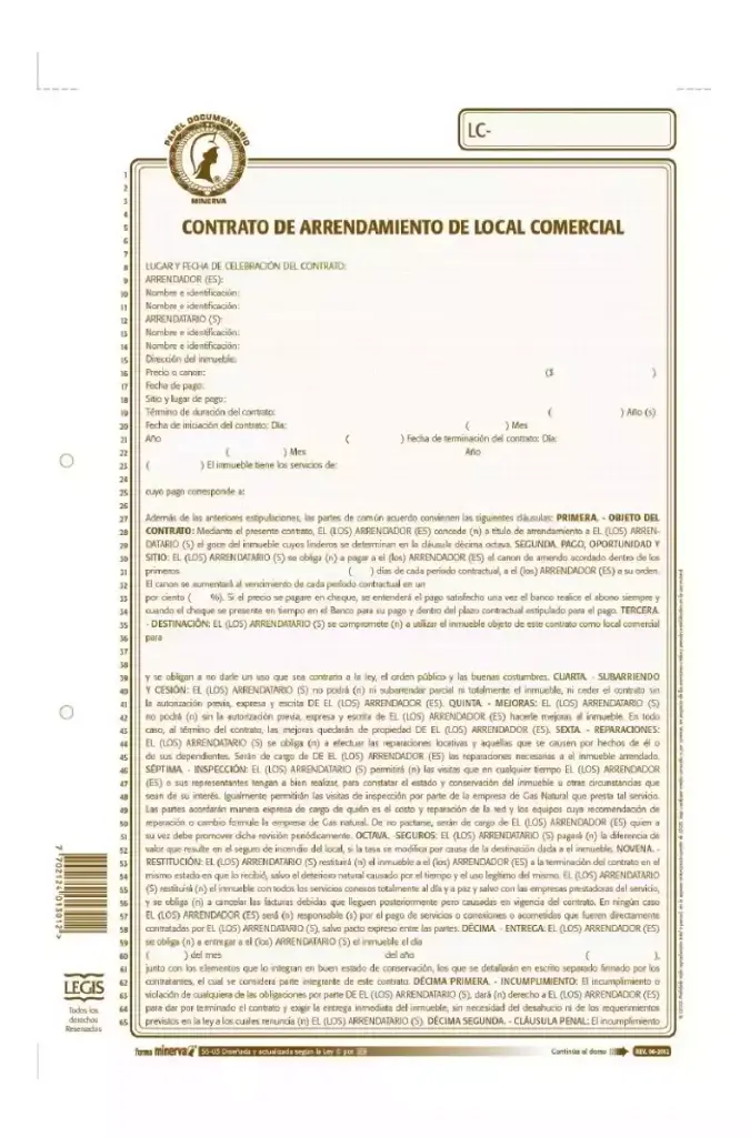 FORMATO CONTRATO ARRIENDAMIENTO LOCAL COMERCIAL