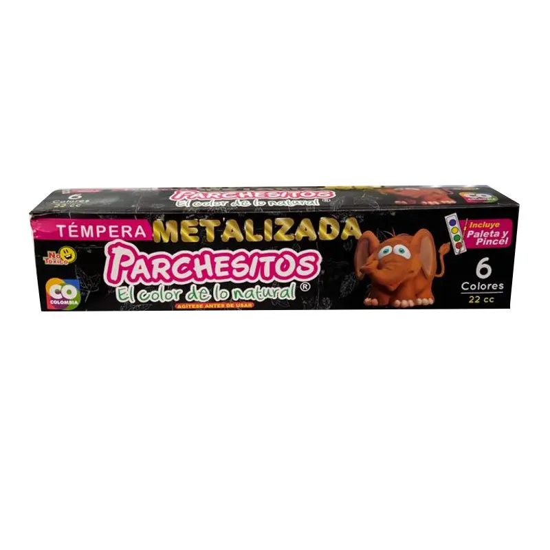 CAJA TEMPERA PARCHESITOS METALIZADA  X 6