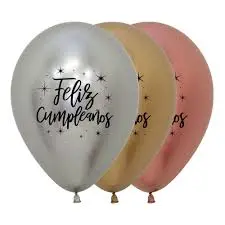 RADIANTE GLOBO SEMPERTEX  X PQTE 12 UND FELIZ CUMPLEAÑOS R12 DORADO/PLATEADO