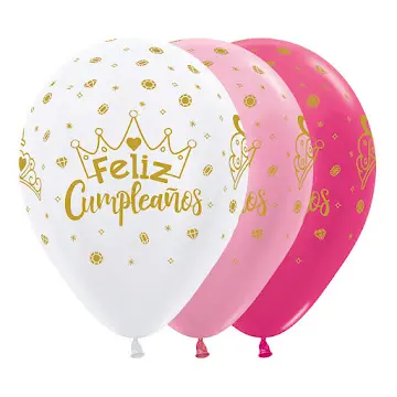GLOBO SEMPERTEX X UNIDAD  FELIZ CUMPLEAÑOS CORONAS