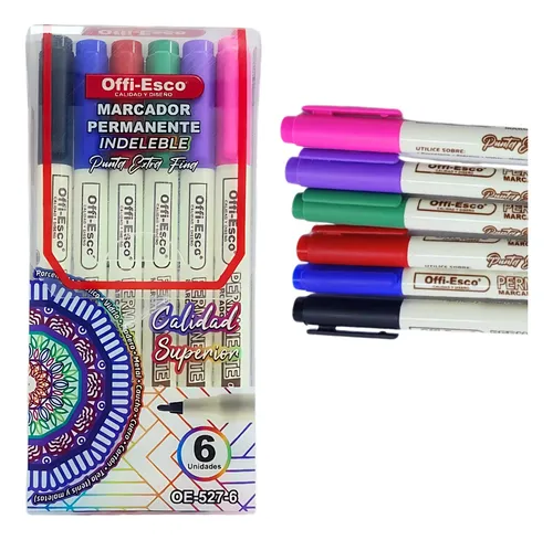 PAQUETE MARCADOR PERMANENTE INDELEBLE PUNTA EXTRA FINA OFFIESCO OE-527-6