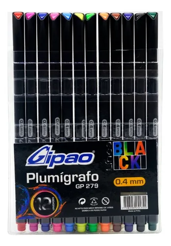 PLUMIGRAFO GIPAO BLACK GP-279 PAQUETE X 12 MICROPUNTA