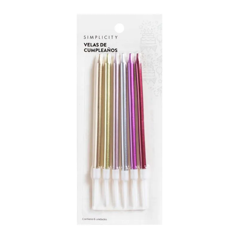 VELA DE CUMPLEAÑOS METALIZADA X 6 UND 