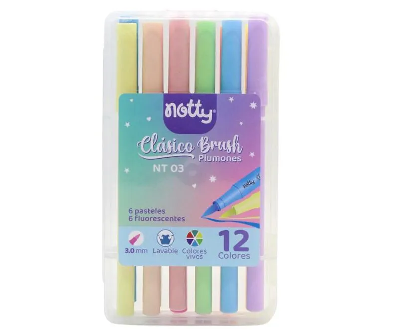 PLUMÓN NOTTY P.PINCEL NEON+PASTEL X12 NT-03