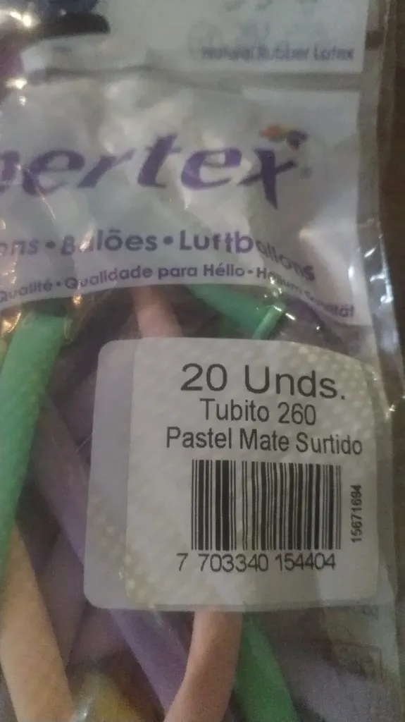 GLOBO TUBITO X PAQUETE DE 20 UNIDADES