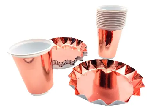 KIT VASO + PLATO FIESTA METALIZADO - CUMPLEAÑOS